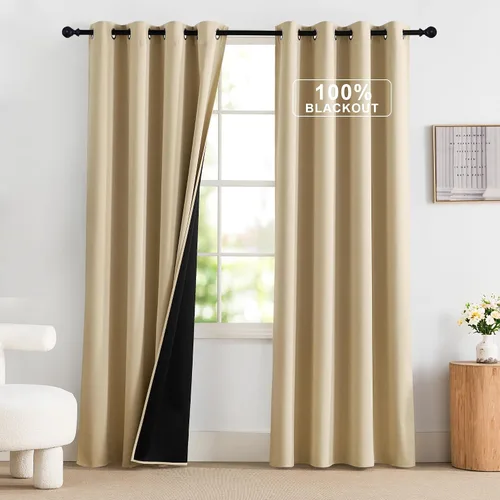 Vista 109 de NICETOWN Cortinas 100% Opacas Cortas de 36 Pulgadas de Largo para Dormitorio, Privacidad Aislamiento Térmico con Ojales Cortinas de Ventana