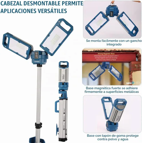 Vista 6 de NextLED Ultimate NT-6926M - Luz de trabajo de trípode resistente con cabezal de lámpara magnética desmontable, 6000 lúmenes, temperatura