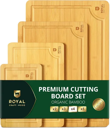 Vista 18 de ROYAL CRAFT WOOD Tabla de cortar de madera, tablas de cortar de bambú con ranura para jugo, tabla de cortar de cocina para carne, queso y verduras