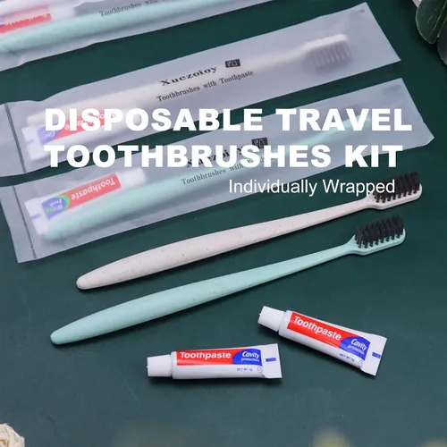 Vista 6 de Cepillos de dientes desechables con pasta de dientes, paquete de 60 cepillos de dientes desechables envueltos individualmente a granel para personas