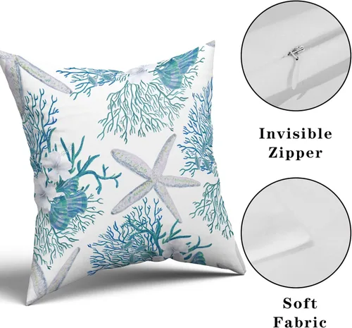 Vista 5 de Fundas de almohada náuticas costeras de 18 x 18 pulgadas, juego de 2 fundas de almohada de algodón para verano, fundas de cojín para sofá al aire