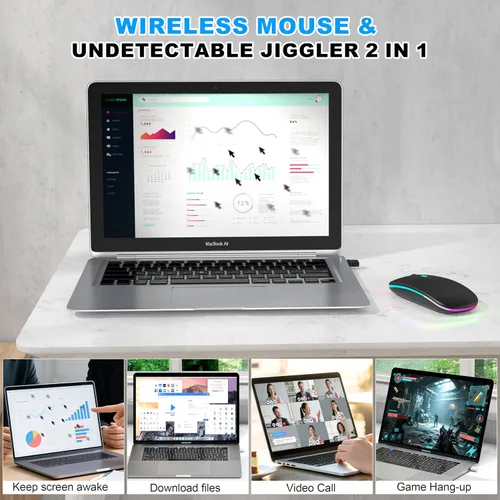 Vista 2 de Ratón inalámbrico LED Bluetooth para MacBook Air iPad Pro Mac Laptop PC - Ratón inalámbrico RGB delgado, 3 modos BT 5.2 y 2.4G USB-A/Tipo-C