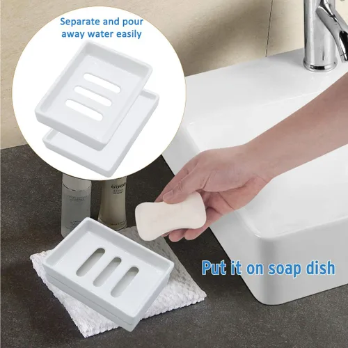 Vista 2 de Jabonera de cerámica con doble capa, bandeja de jabón de drenaje Jaboneras de baño, ahorrador de jabón autodrenante, jabonera para ducha, baño