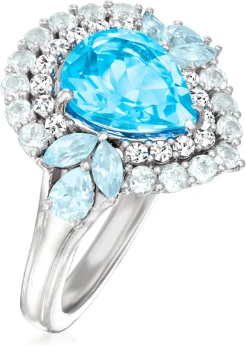 Vista 3 de Ross-Simons Anillo de topacio azul suizo y celeste de 4,30 quilates con circonita blanca de 0,30 quilates en plata de ley, Gema, Topacio