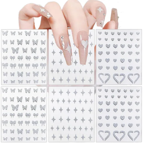 Vista 9 de CHANGAR Starlight - 6 hojas de calcomanías de uñas con lazo de estrella blanca y negra, suministros para mujeres y niñas, accesorios de manicura