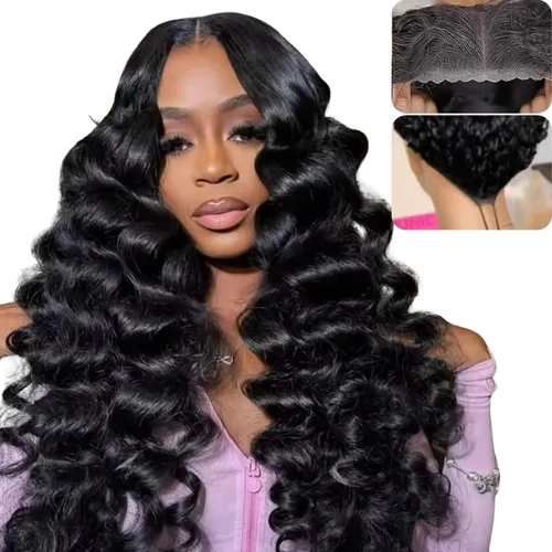 Vista 12 de NKTU Pelucas de cabello humano con encaje frontal, sin pegamento, para Color natural recto