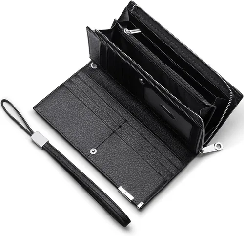 Vista 6 de Huztencor Billeteras largas para hombre de cuero RFID bloqueo billetera plegable con cremallera