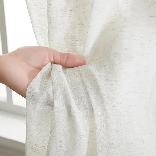 Vista 5 de HLC.ME Sierra Linen - Cortinas de lino sintético con textura semitransparentes que mantienen la privacidad y filtran la luz solar, con ojales, Blanco