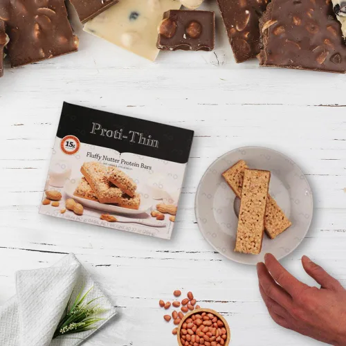 Vista 4 de Proti-Thin Fluffy Nutter Barras de proteína, 0.51 onzas de proteína, bajas en calorías, muy bajas en carbohidratos (VLC), bajas en grasas, barra