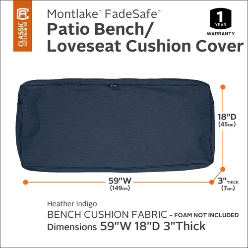 Vista 2 de Classic Accessories Montlake - Funda de cojín para banca de patio, Índigo jaspeado