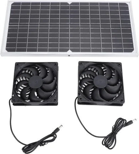 Vista 5 de Dpofirs Kit de ventilador de escape solar de 16 W Ventilador de ventilación dual con panel monocristalino para casa de mascotas invernadero