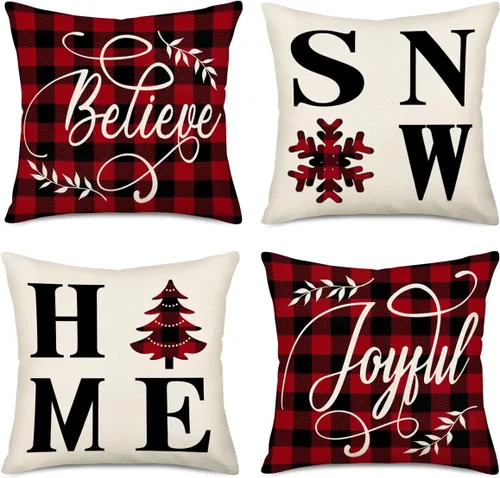 Vista 10 de Fukeen Juego de 4 fundas de almohada con texto en inglés "Merry Christmas" de 16 x 16 pulgadas con texto en inglés "Natividad de Jesús, Noche