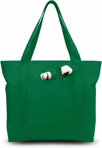 Vista 30 de TOPDesign Paquete de 1 bolsa de lona con bolsillo externo, bolsa de compras reutilizable para comestibles, cierre de cremallera superior, artículos