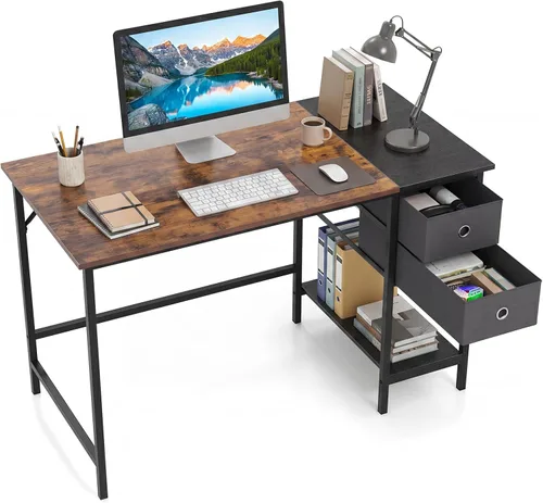 Vista 10 de Tangkula 48-Inch Computer Desk with 2 Drawers, Modern Home Office Desk with Hanging Hook & Storage Shelf, Multipurpose Writing Desk for Study Bedroom