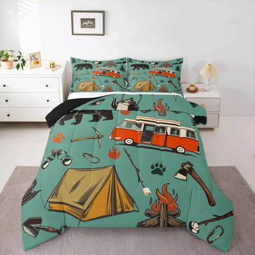 Vista 55 de Erosebridal American Flag Twin Comforter Set Army Green Camo Bedding Set for Kids Boys Girls Bear Claw Hunting Theme Bed Set Camoflage Camping
