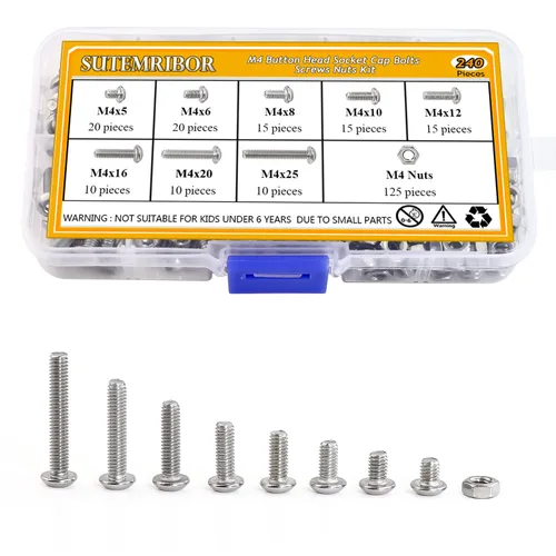 Vista 2 de Kit surtido de tornillos y tuercas de cabeza hexagonal de 240 piezas de acero inoxidable M4 + llave inglesa