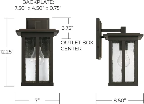 Vista 6 de Capital Lighting 943811OZ Barrett - Farol rectangular de pared para exteriores, cristal envejecido, 1 luz de 100 vatios, 12 pulgadas de alto x 7