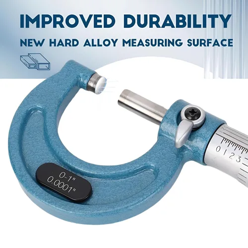 Vista 7 de Outside Micrometer 0-1 in, 0.0001 in Graduation with Box Tungsten Carbide Anvil, Ratchet Handle, Accuracy 0.0001 In, Diameter Thickness Measurement