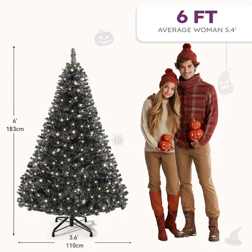 Vista 9 de YITAHOME Árbol de Navidad de Halloween negro preiluminado de 6 pies