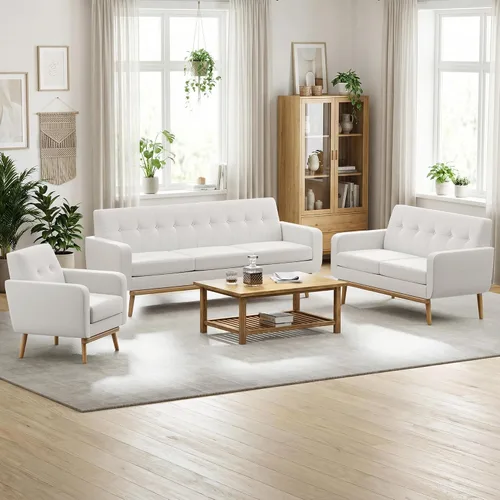 Vista 21 de HUIMO - Juego de muebles para sala de estar con botones, juego de muebles tapizados con botones para sala de estar, sofá moderno tapizado con marco