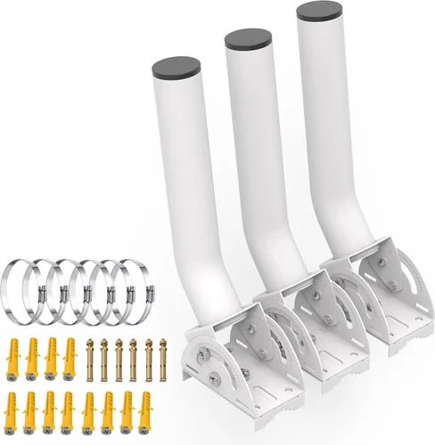 Vista 11 de Soporte de poste de antena resistente, soporte de montaje de poste en J de bloqueo de tres tornillos ajustable de 13 a 160°, soporte de poste/pared