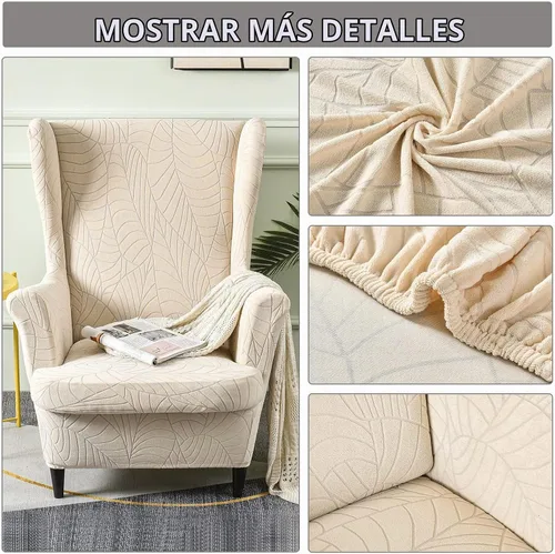 Vista 3 de Funda impermeable para silla con respaldo de ala, fundas elásticas de jacquard para silla con respaldo de ala de 2 piezas, funda de sofá