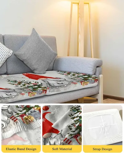 Vista 4 de Fundas de cojín elásticas para sofá de pino navideño, seccional, individual, en forma de L, para muebles, parte inferior elástica, hojas plateadas