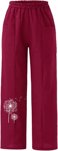 Vista 5 de Maternity Pants for Women Womens Solid Color Casual Pants Flower Prints Trousers Elastic Waist Pockets Wide Leg