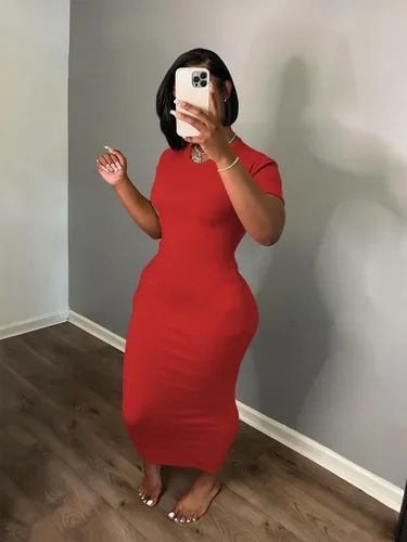 Vista 3 de Women's Casual Short Sleeve Dress T Shirt Bodycon Dresses V Neck Maxi Sundress Basic Party Club Dress