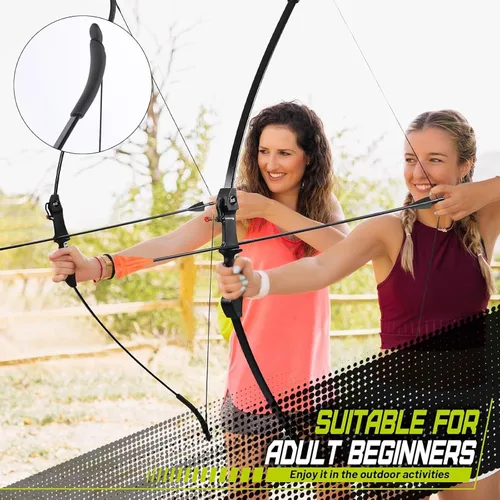 Vista 6 de crazymouse Bow and Arrow for Teens Beginners Adults Recurve Bow Set 8 Arrows 5 Target Face Archery Longbow Kit Backyard Games Gift for Outdoor