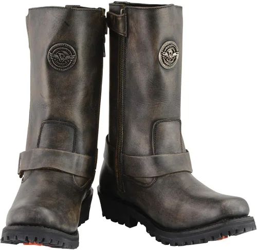 Vista 2 de Milwaukee Leather MBL9361 - Botas de piel para mujer, con arnés clásico, puntera cuadrada, color marrón envejecido, de 11 pulgadas