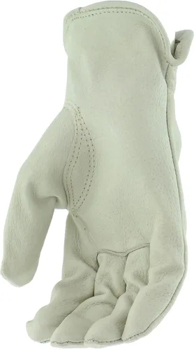 Vista 5 de BOSS Men's Grain Pigskin Leather Driver Work Gloves, Tear Resistant, Keystone Thumb, Shirred Elastic Wrist, White