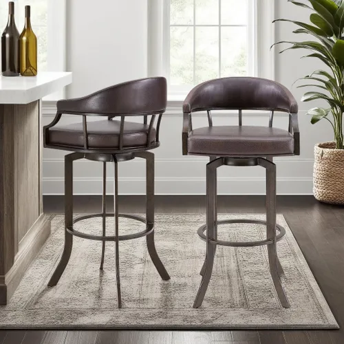 Vista 2 de Armen Living Pharaoh - Taburete giratorio de 30 pulgadas de piel sintética marrón y caoba
