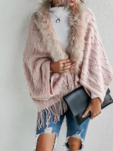 Vista 4 de MakeMeChic Cárdigan de punto texturizado con flecos y dobladillo frontal abierto para mujer