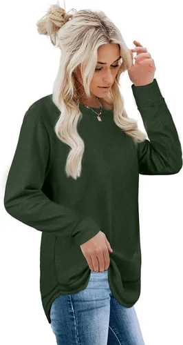 Vista 3 de Dofaoo Sudaderas para mujer, cuello redondo, manga larga, túnica para leggings, moda de otoño