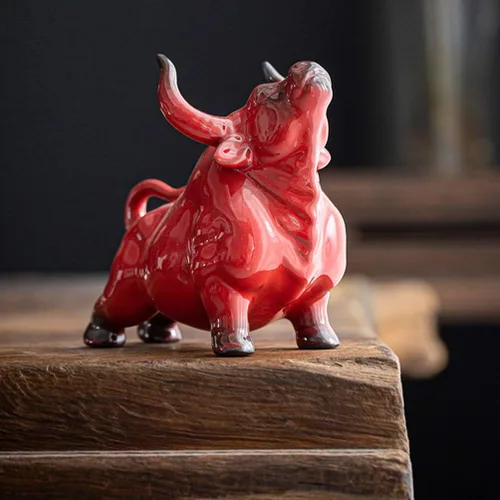 Vista 2 de VOSAREA Wall Street Bulls - Estatuas de buey del zodiaco chino, estatua de toro, escultura de Feng Shui, riqueza, prosperidad, decoración
