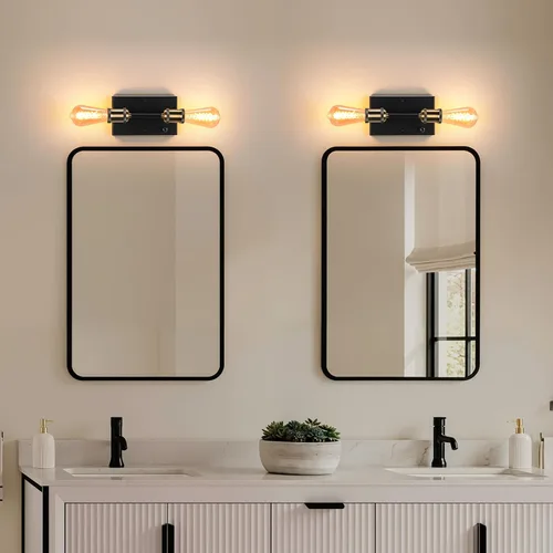Vista 4 de Lightess Aplique de pared de baño con interruptor regulable estilo casa
