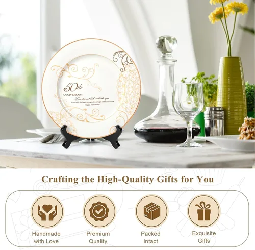 Vista 3 de Urllinz Regalos de boda de 50 aniversario para parejas, padres, abuelos, regalo de recuerdo de aniversario de boda, plato de matrimonio de 50 años