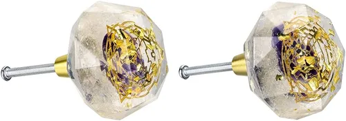 Vista 8 de Lpraer 2 pomos de cristal de resina con amatista, tiradores de cajón de piedra decorativa para armario de cocina, aparador, armario