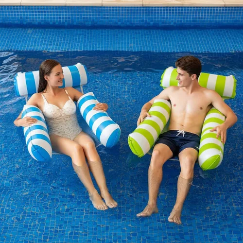 Vista 2 de Paquete de 2 flotadores inflables de agua para adultos – Tumbona flotante de piscina con asiento de malla – Hamaca flotante para adultos piscina