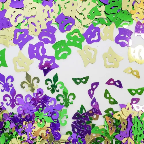 Vista 9 de Mardi Gras Confeti Flor de Lis, Máscara de Arlequín Estrella 1/4" – Paquete de 3 (1.5 oz) #3032