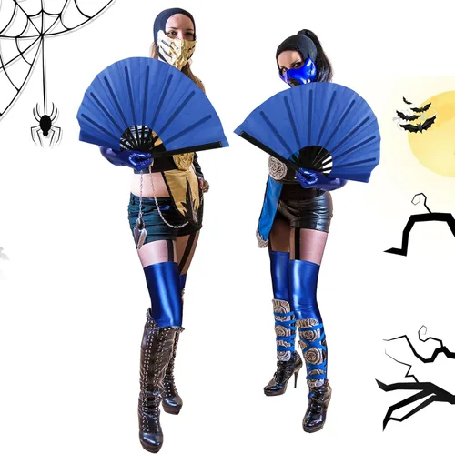 Vista 6 de Juego de 4 accesorios de disfraz de Halloween para disfraz de Halloween, plegable, color azul, elástico, de elastano, brillante, guantes largos
