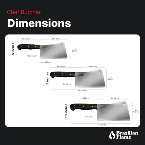 Vista 3 de Brazilian Flame Cuchillo de carnicero para chef, hoja de acero inoxidable 420C de 10 pulgadas, ultra afilado, mango ergonómico, resistente