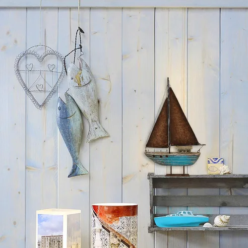 Vista 2 de Decoración de velero de madera rústica, decoración náutica de mesa, decoración náutica de velero de madera, decoración temática de playa, decoración