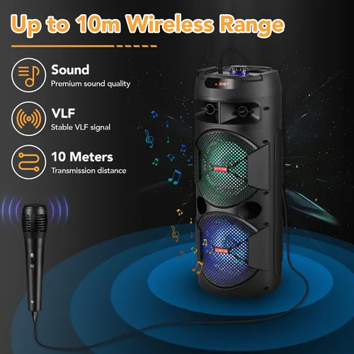 Vista 3 de TWS - Altavoces Bluetooth inalámbricos portátiles con subwoofer dual de 6.5 pulgadas, sistema de canto de altavoz PA para el hogar, fiesta, playa