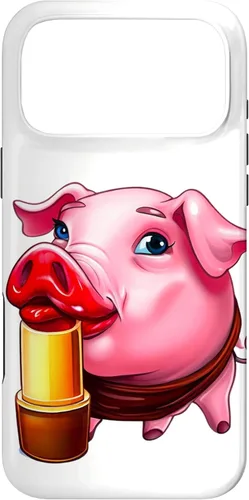 Vista 22 de Funda para iPhone 17 con lápiz labial para niñas en un cerdo