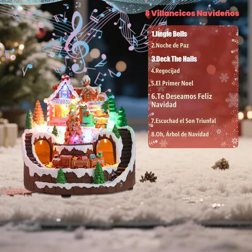 Vista 5 de WONDER GARDEN Casas de Pueblo de Navidad, Casa de Jengibre Iluminada Musicalmente con Edificios Navideños Coleccionables y Tren en Movimiento