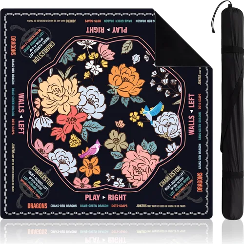 Vista 8 de Soulchen Tapete Mahjong americano de flores azules y verdes para mesa con Azul y verde