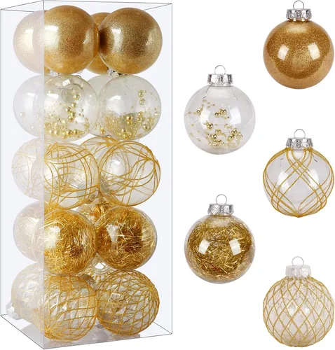 Vista 13 de Juego de adornos de bola de Navidad, 20 unidades, grandes, color negro transparente, inastillables, 3.150 in/3.15 pulgadas, adornos de Navidad