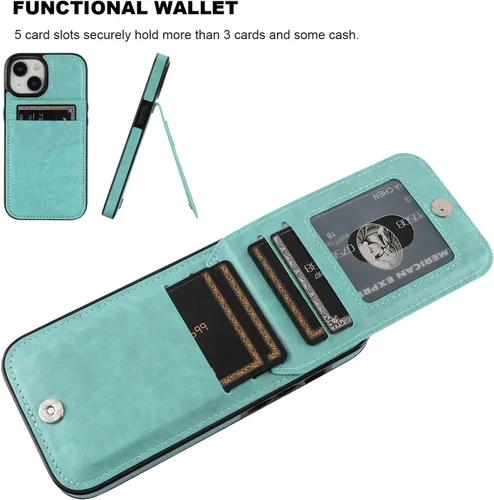Vista 88 de KIHUWEY - Funda tipo cartera compatible con iPhone 15 con soporte para tarjetas de crédito, cierre magnético, soporte de cuero premium, cubierta